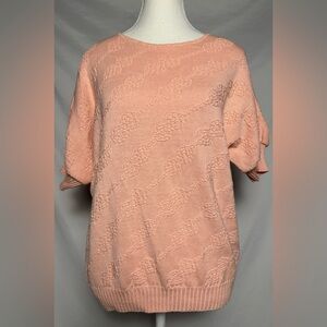 LE-LA CREATION Vintage Pink Knit Preppy Grandma Short Sleeve Size M